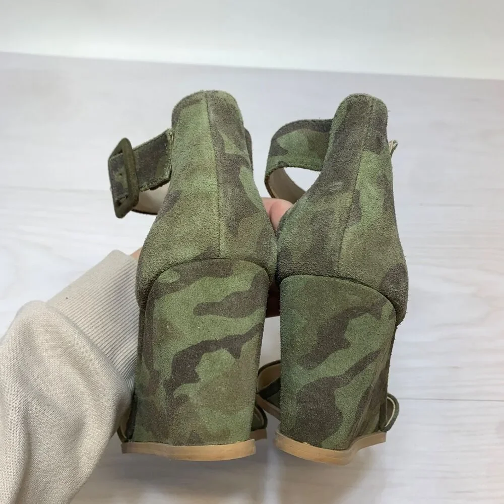 Seychelles Cloud Nine Camo Wedge‎ Heels Sandals Leather Womens 7.5 Green